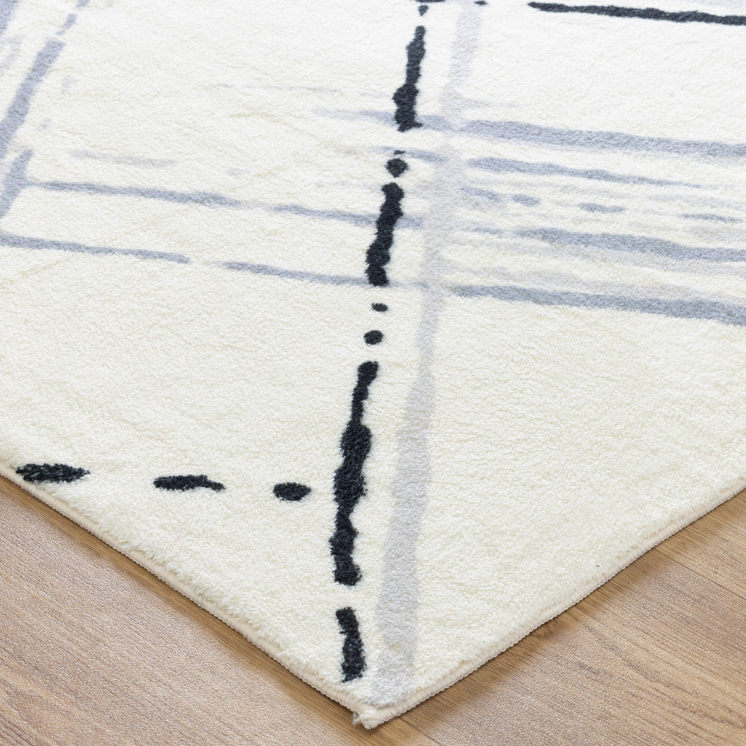 Cloud Geo Cream Blue Washable Rug