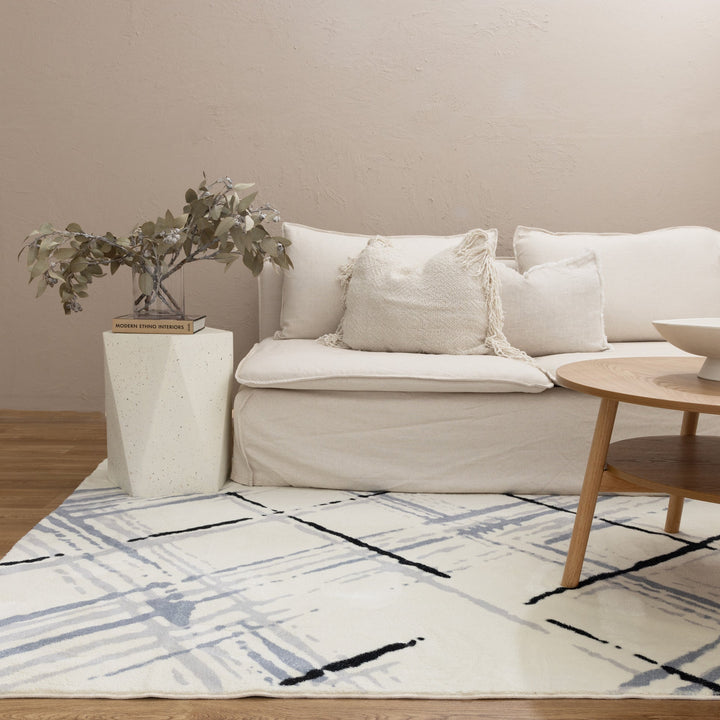 Cloud Geo Cream Blue Washable Rug