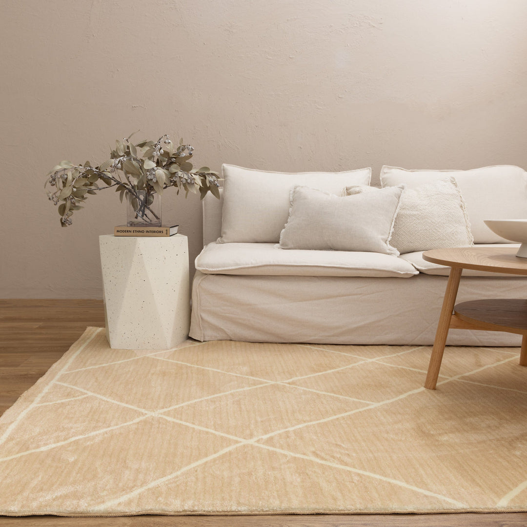 Cloud Diamonds Beige Washable Rug