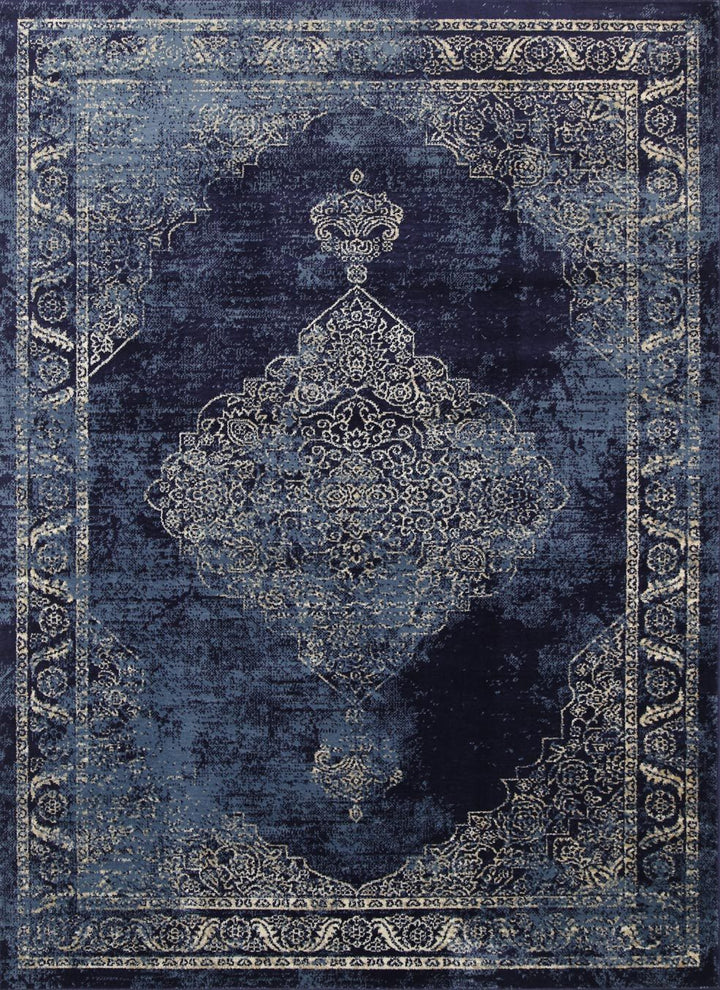 Arya Navy Distressed Contemporary Rug