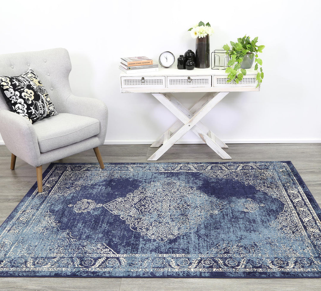 Arya Navy Distressed Contemporary Rug