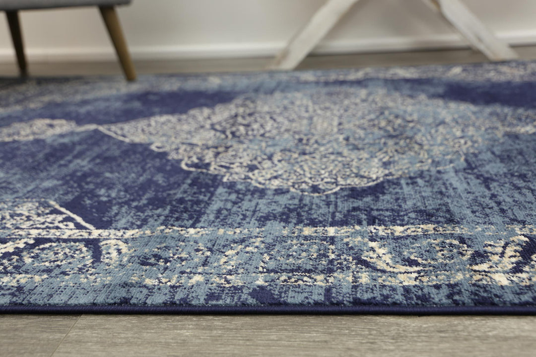 Arya Navy Distressed Contemporary Rug