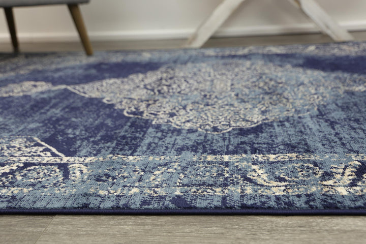 Arya Navy Distressed Contemporary Rug