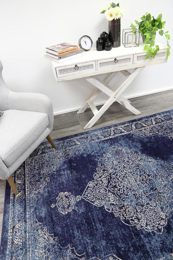 Arya Navy Distressed Contemporary Rug