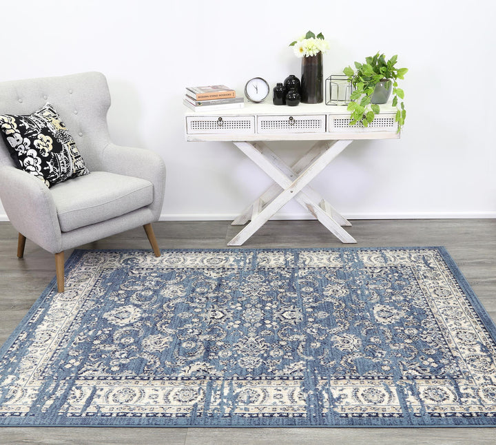 Arya Navy Blue Ziegler Distressed Traditional Ikat Rug