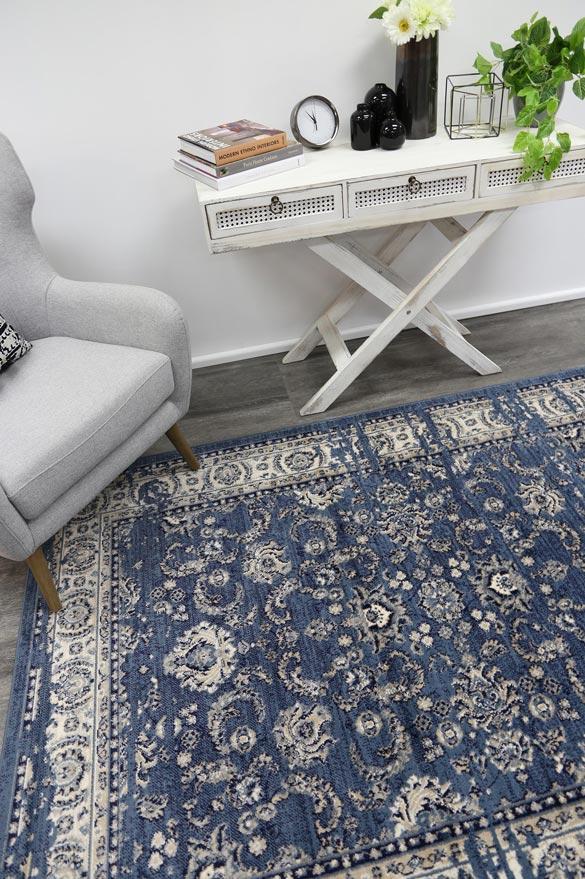 Arya Navy Blue Ziegler Distressed Traditional Ikat Rug