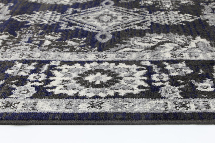 Arya Navy Blue and Grey Ziegler Traditional Ikat Rug