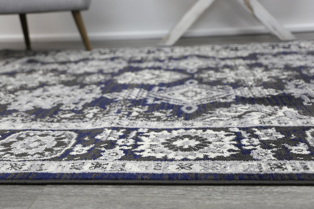 Arya Navy Blue and Grey Ziegler Traditional Ikat Rug