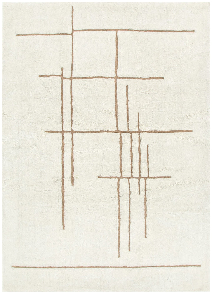Highlands Abstract Beige Lines Washable Wool Rug