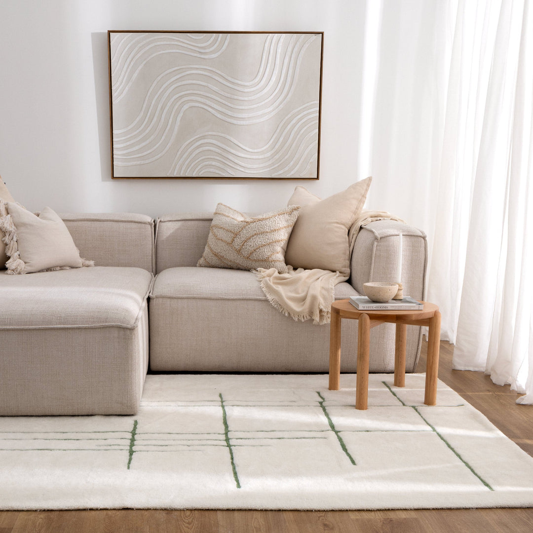 Highlands Abstract Olive Lines Washable Wool Rug