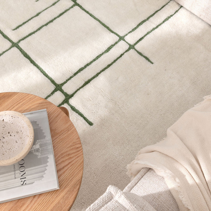 Highlands Abstract Olive Lines Washable Wool Rug