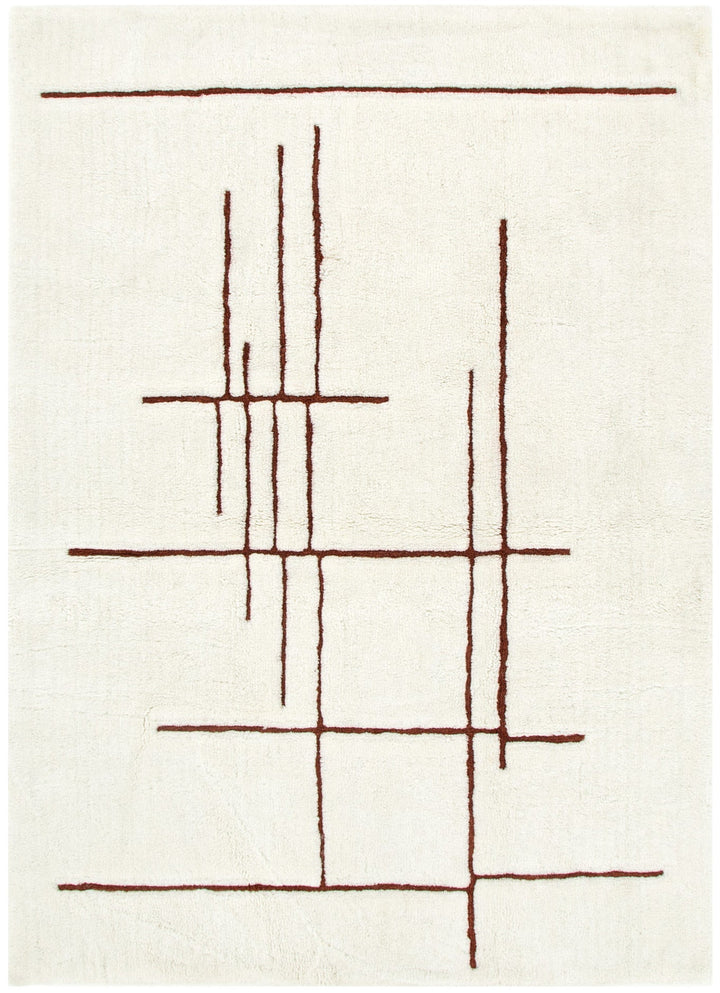 Highlands Abstract Terracotta Lines Washable Wool Rug