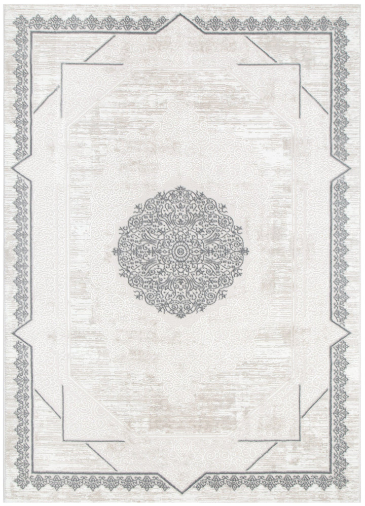 Amalfi Oriental Border Medallion Cream Grey Rug