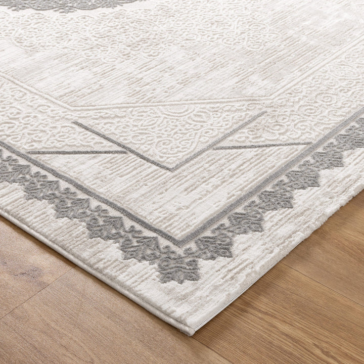 Amalfi Oriental Border Medallion Cream Grey Rug