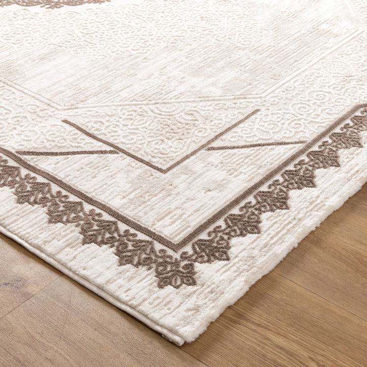 Amalfi Oriental Border Medallion Cream Brown Rug