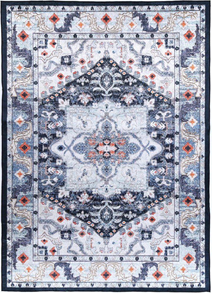 Angelic Navy Multi Medallion Non-Slip Rug - ANGE01