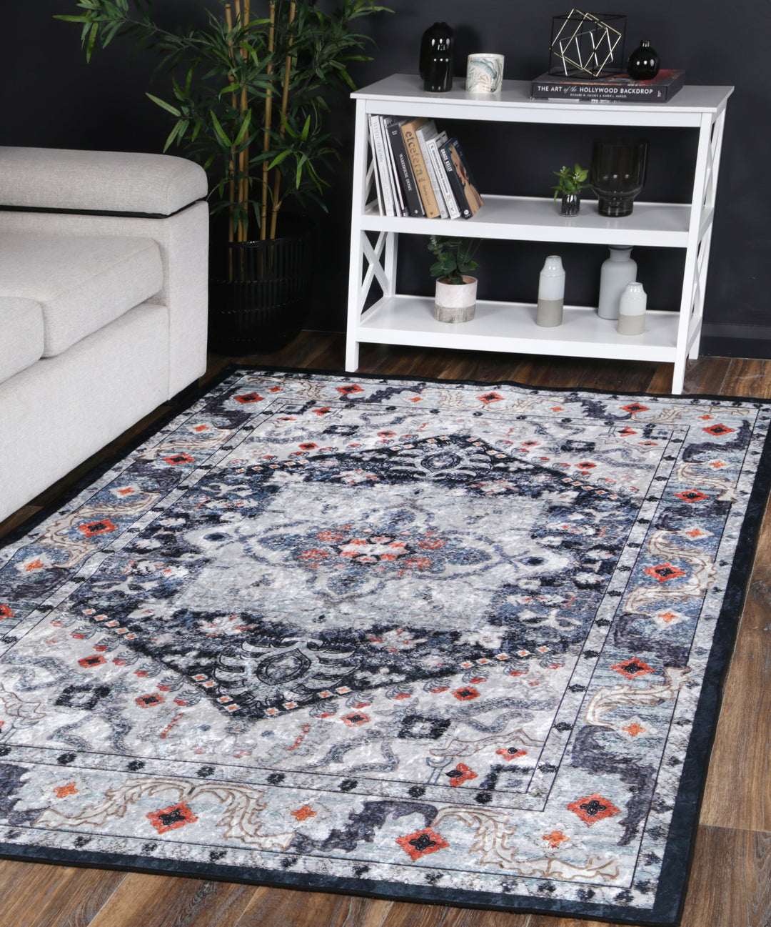 Angelic Navy Multi Medallion Non-Slip Rug - ANGE01