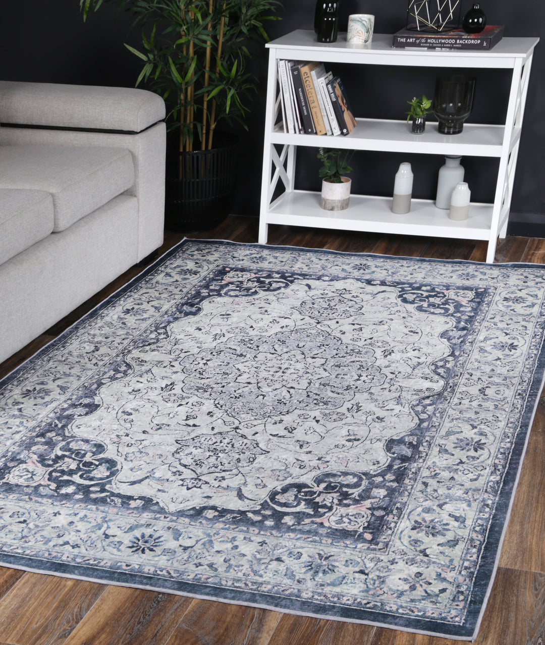 Angelic Navy Medallion Non-Slip Rug - ANGE02