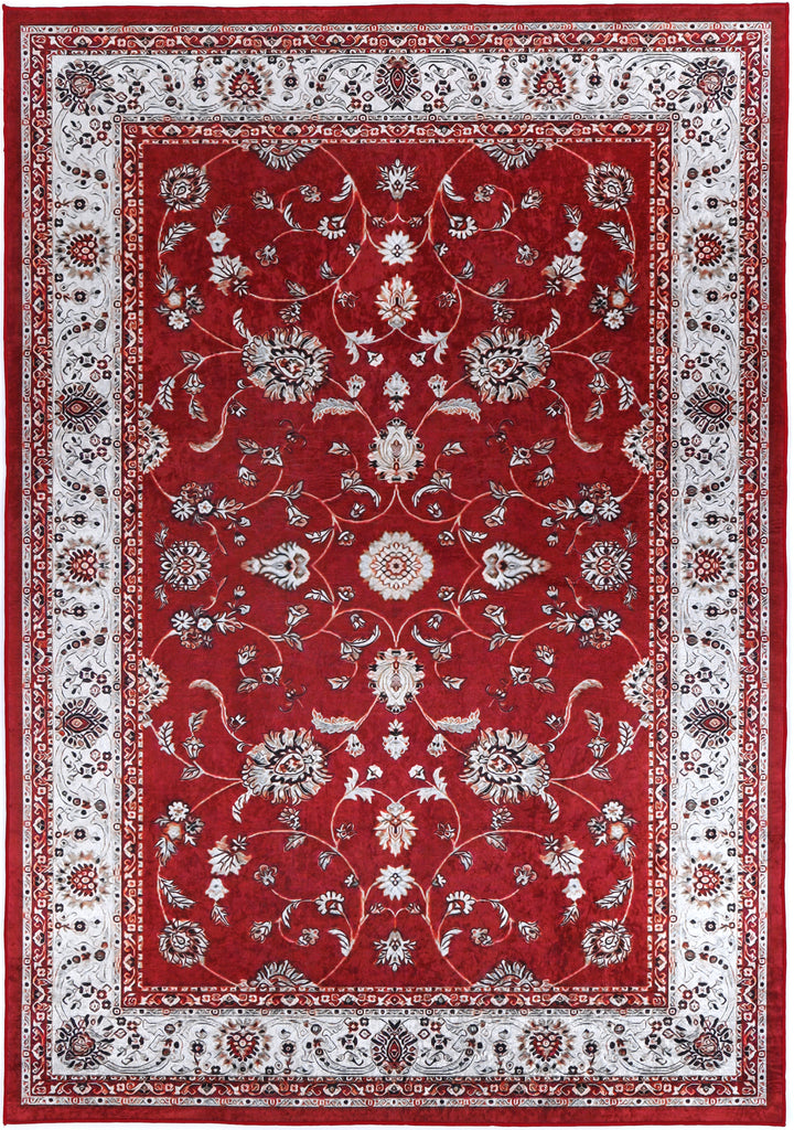 Angelic Traditional Floral Border Red Non-Slip Rug - ANGE07