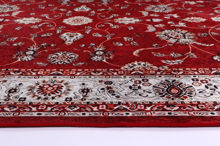 Angelic Traditional Floral Border Red Non-Slip Rug - ANGE07