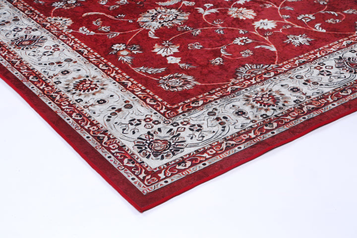 Angelic Traditional Floral Border Red Non-Slip Rug - ANGE07