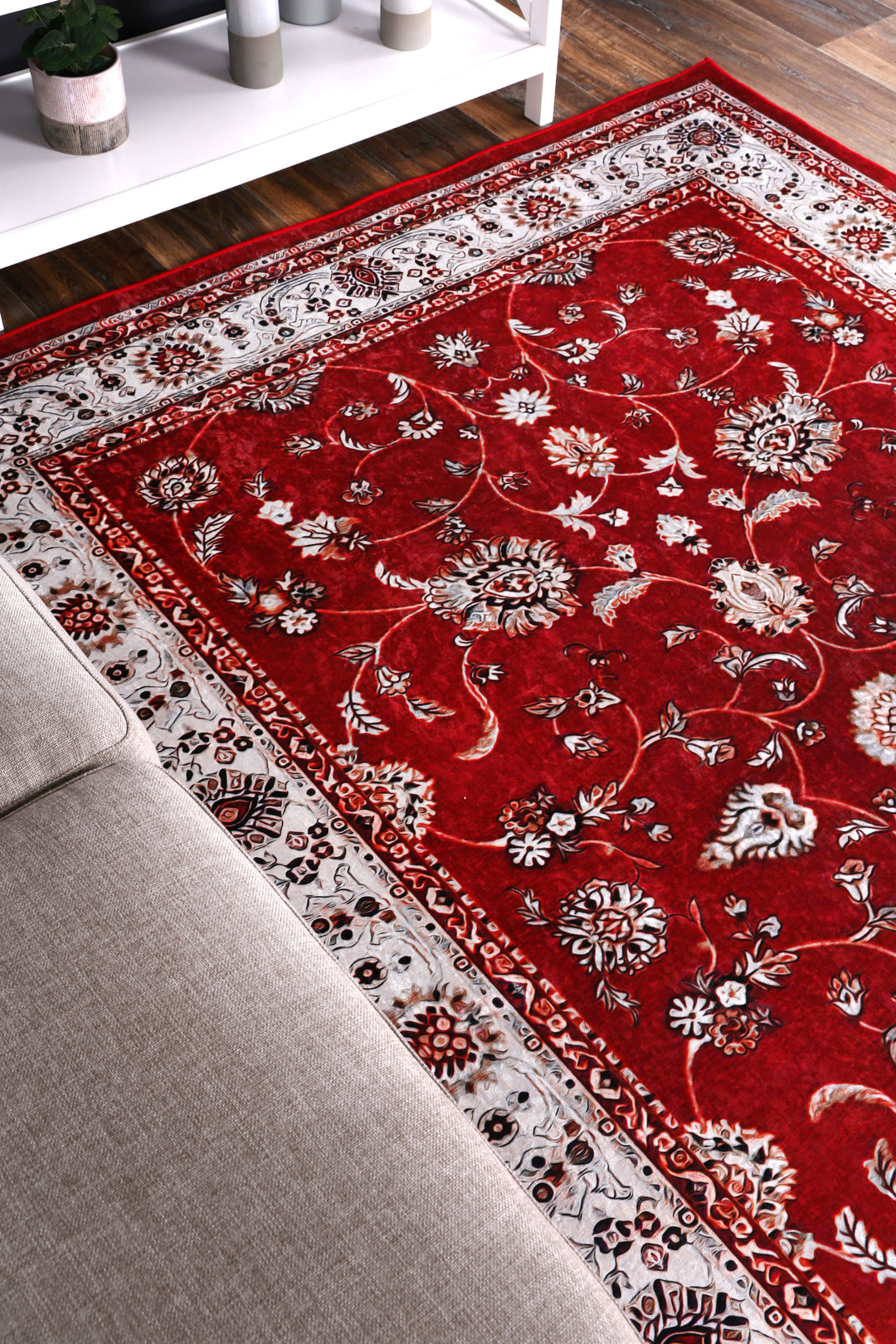 Angelic Traditional Floral Border Red Non-Slip Rug - ANGE07