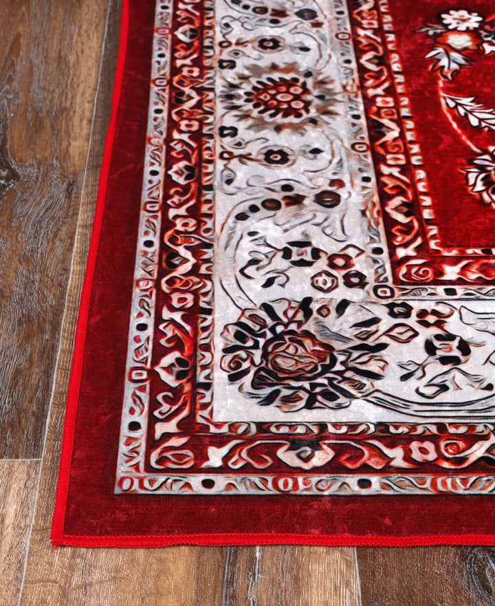 Angelic Traditional Floral Border Red Non-Slip Rug - ANGE07