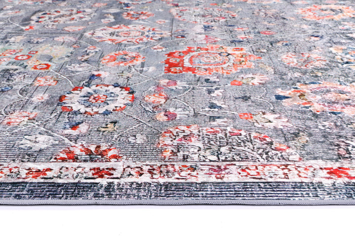 Angelic Distressed Floral Grey Multi Non-Slip Rug - ANGE12