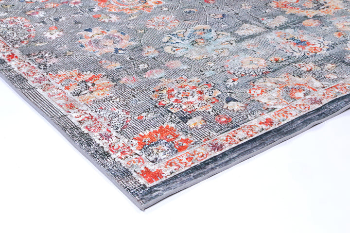 Angelic Distressed Floral Grey Multi Non-Slip Rug - ANGE12