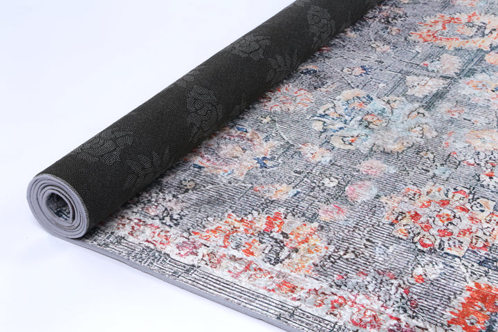 Angelic Distressed Floral Grey Multi Non-Slip Rug - ANGE12