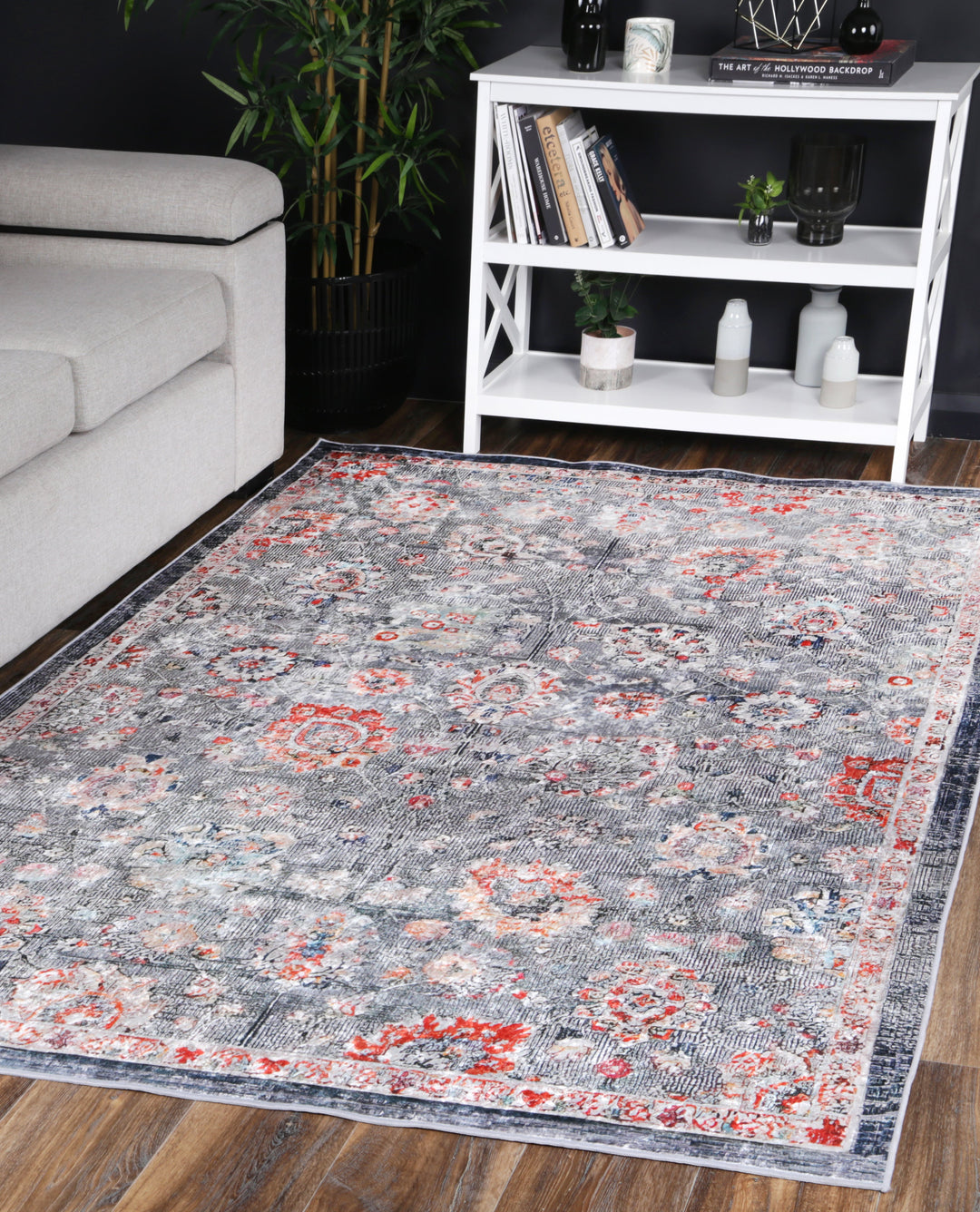 Angelic Distressed Floral Grey Multi Non-Slip Rug - ANGE12