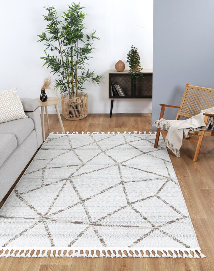 Ares Agros Geometric Cream and Beige Rug