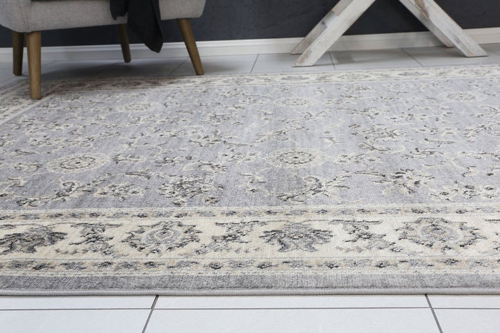 Arya Grey and Cream Traditional Boarder Rug