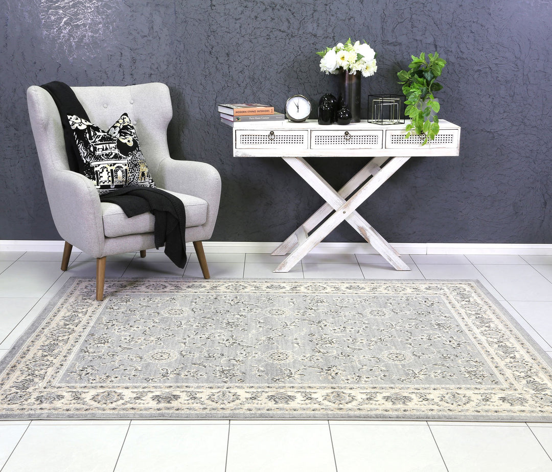 Arya Grey and Cream Traditional Boarder Rug