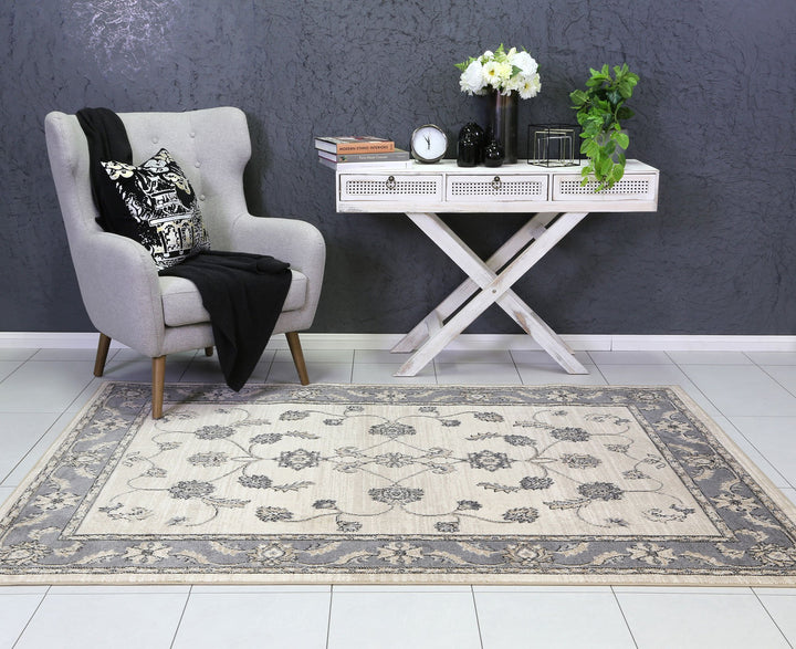 Arya Cream and Grey Traditional Rug