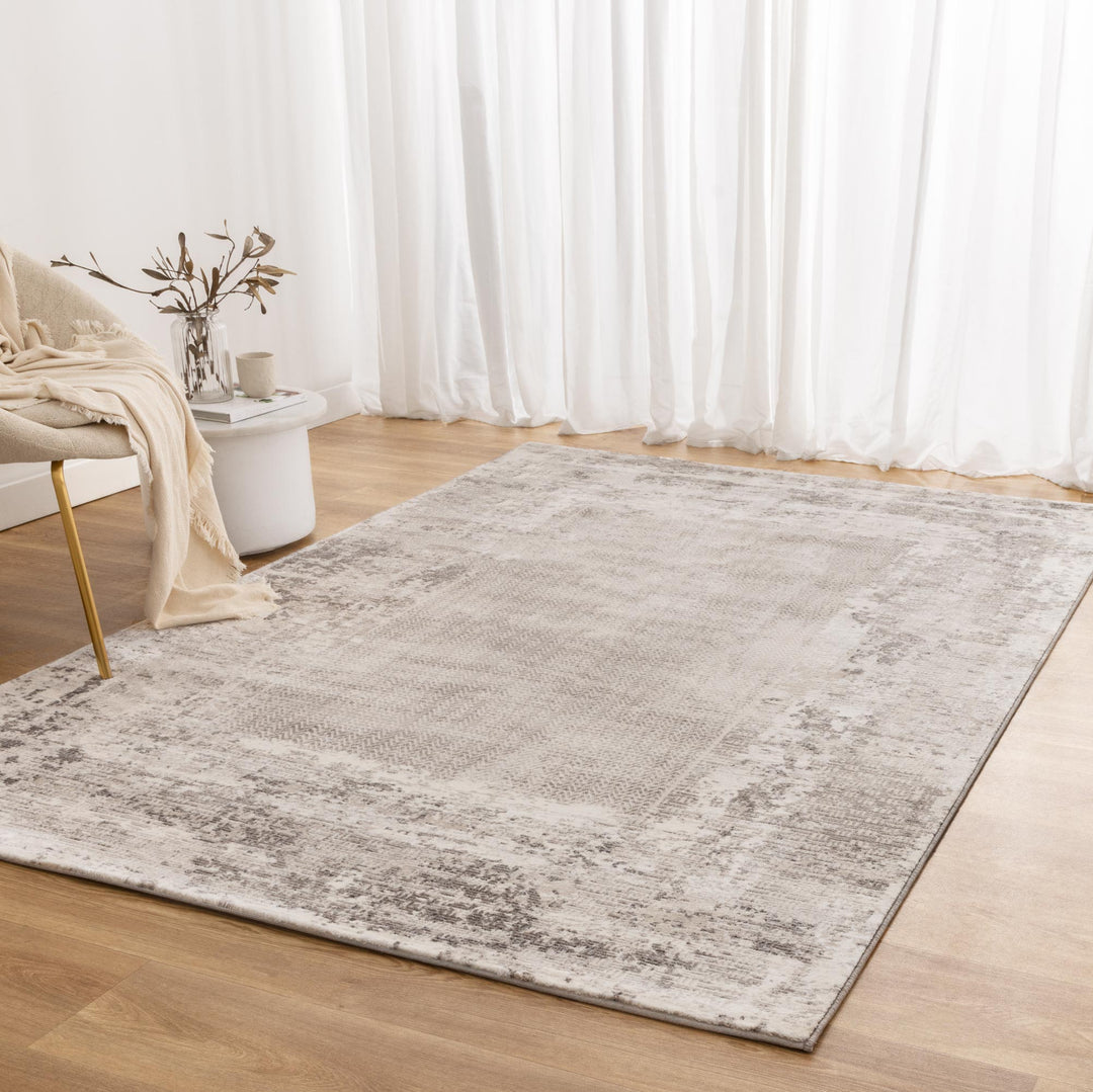 Atina Distressed Border Beige Grey Rug