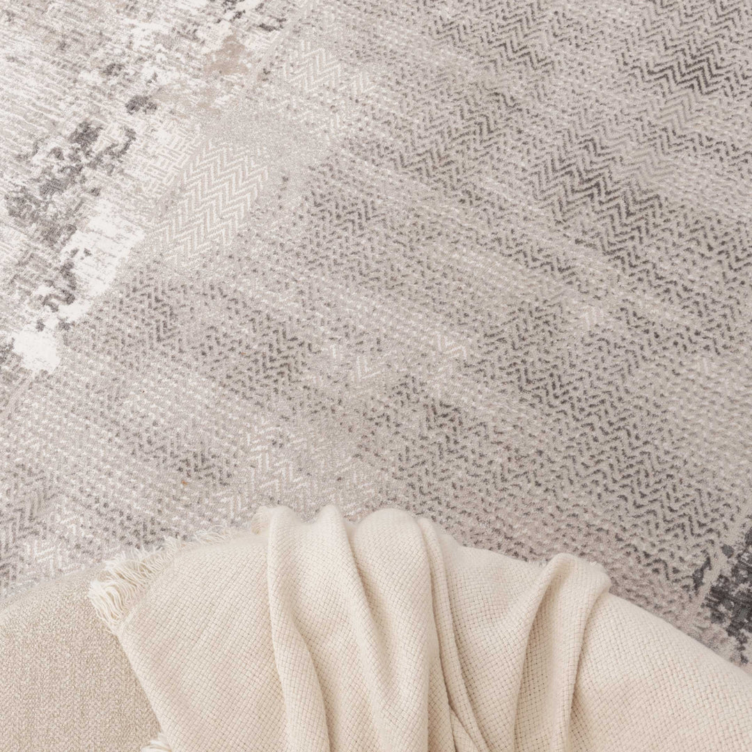 Atina Distressed Border Beige Grey Rug