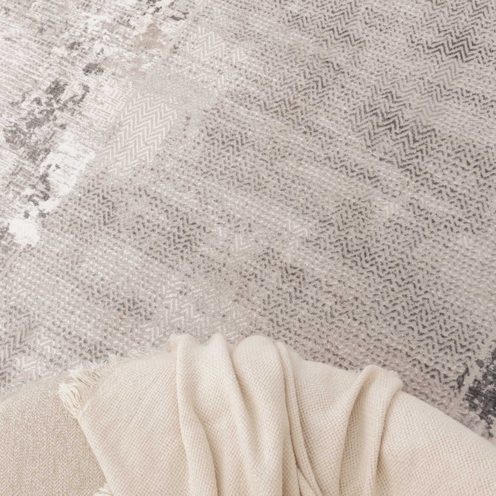 Atina Distressed Border Beige Grey Rug