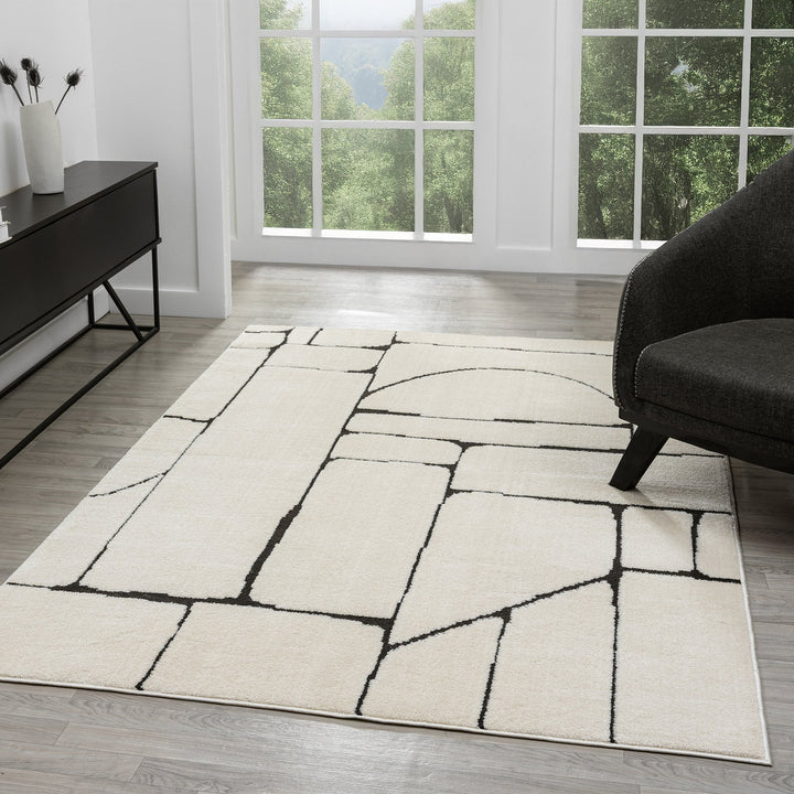 Arcadia Abstract Blocks Pebble Rug