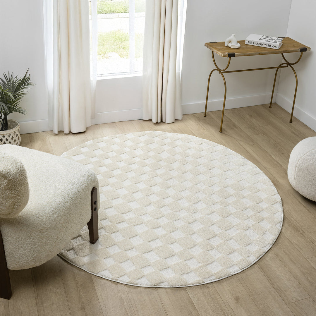 Arcadia Woven Check Linen Round Rug