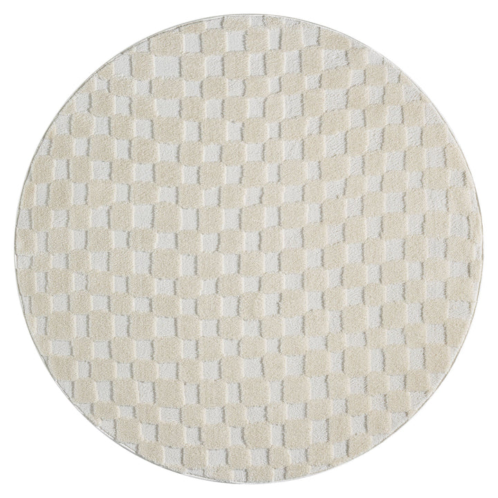 Arcadia Woven Check Linen Round Rug