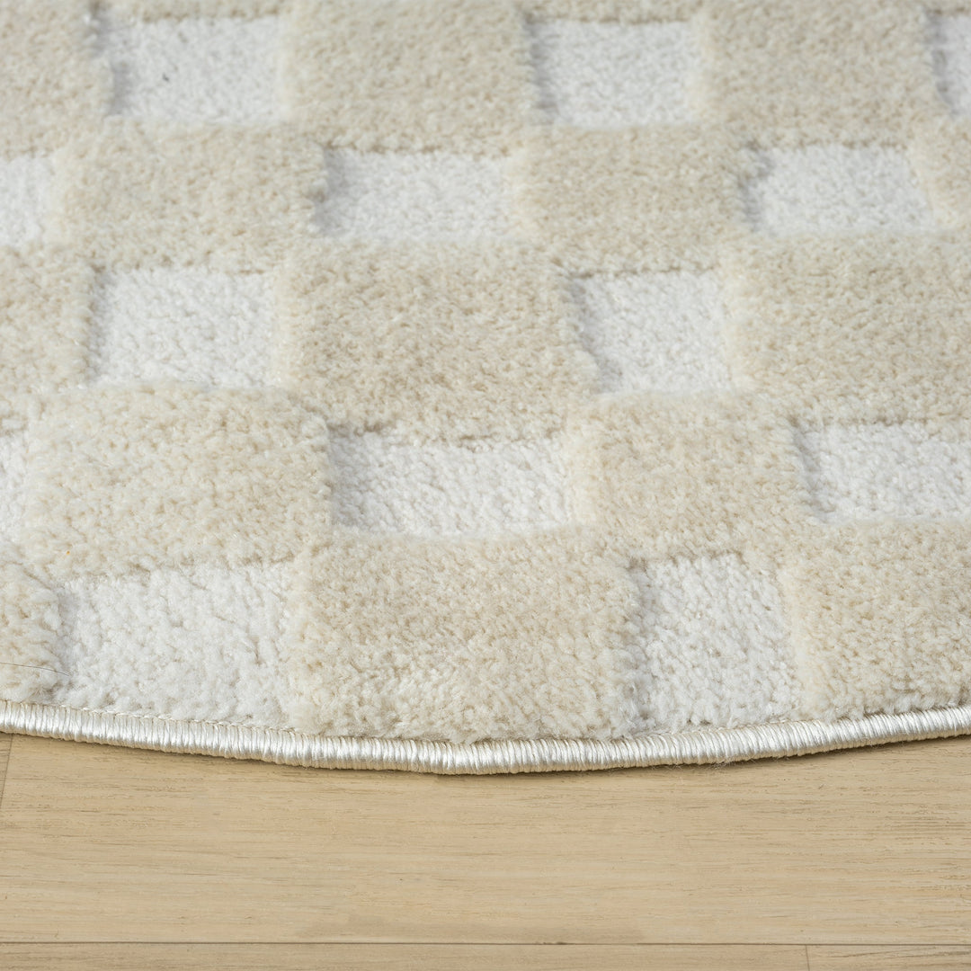 Arcadia Woven Check Linen Round Rug