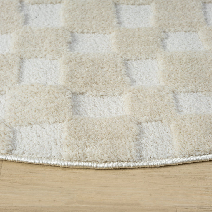 Arcadia Woven Check Linen Round Rug