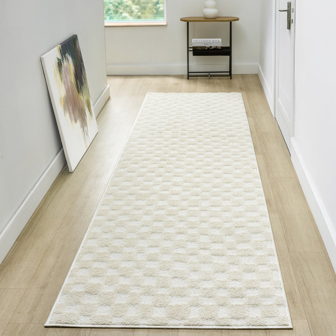 Arcadia Woven Check Linen Runner Rug