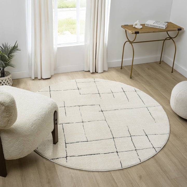 Arcadia Sketch Grid Vanilla Round Rug