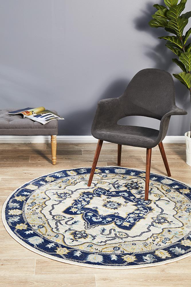 Babylon 201 Navy Round Rug