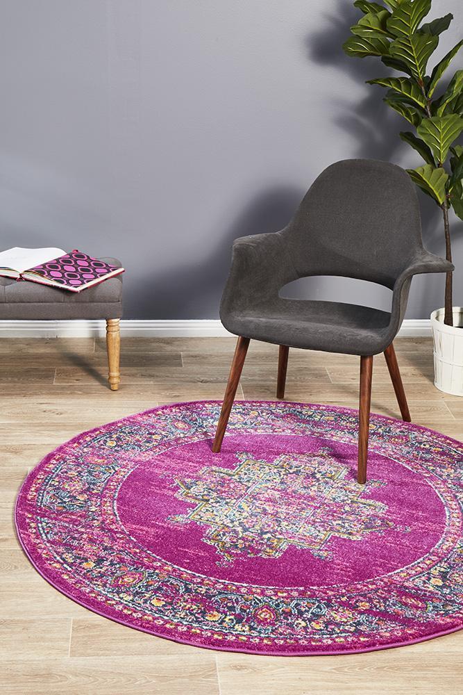 Babylon 211 Fuchsia  Round Rug