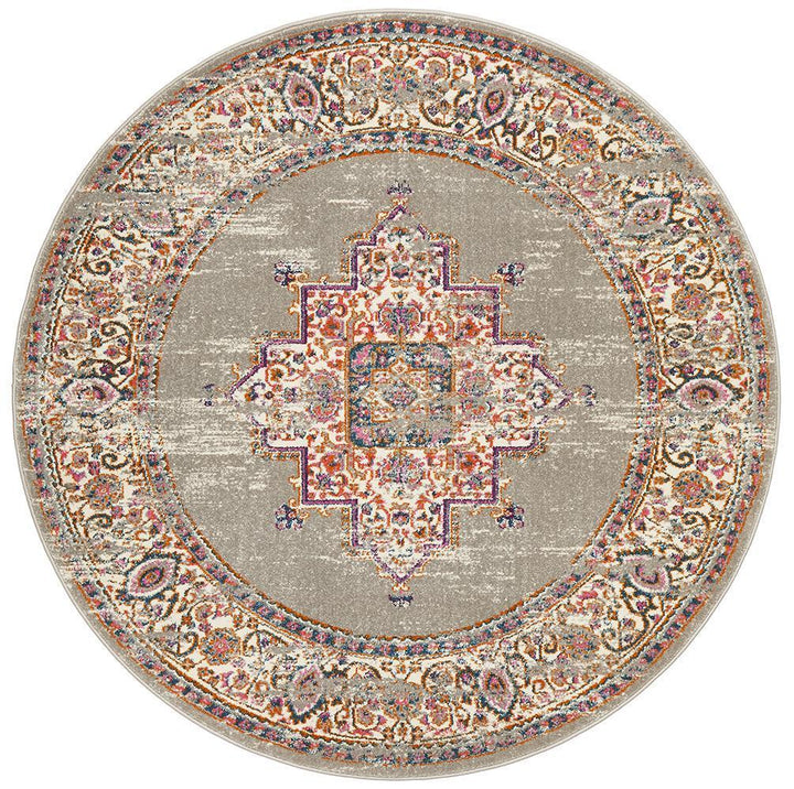 Babylon 211 Grey  Round Rug