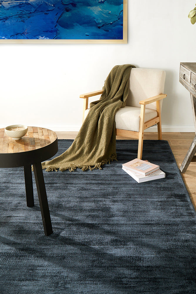 Bliss Navy Denim Minimal Luxury Viscose Rug