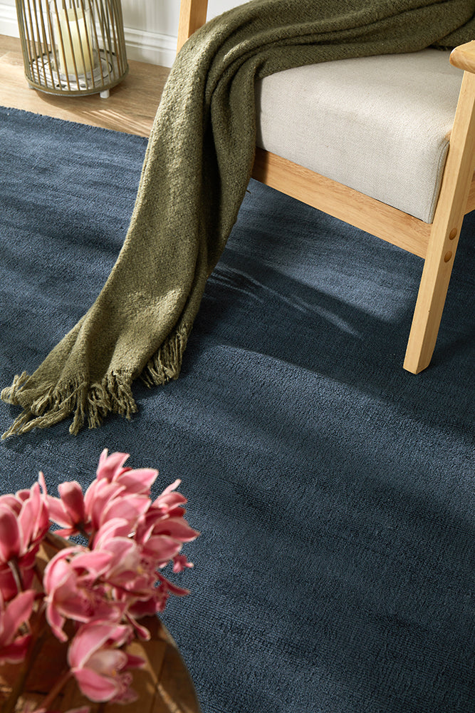 Bliss Navy Denim Minimal Luxury Viscose Rug